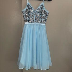 Dex Blue floral beaded top with tie open back